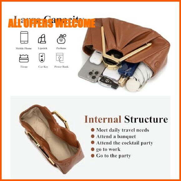Elegant Ruched Clutch Purse, Vegan Leather, Spacious for Phone Essentials